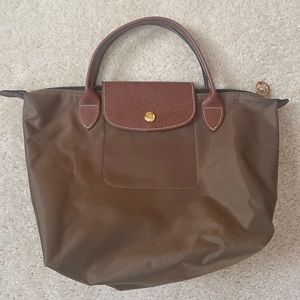 Longchamp army green small nylon tote